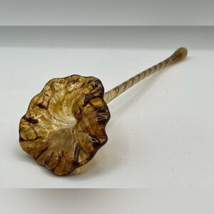 Art Glass Long Twisted Stem Brown Amber Colored Trumpet Flower Hand Blown 11”